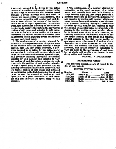 Woodward fuel control governorl patent number 2,602,654.  Page 6.
